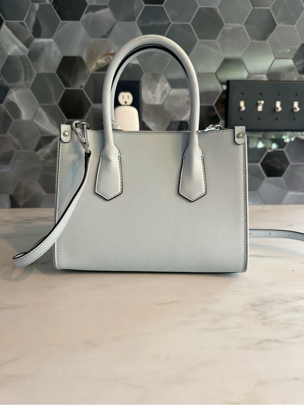 Michael Kors Light Blue Saffiano Leather Studded Satchel